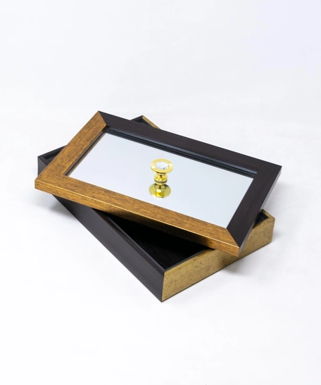 Medium Size Wooden Tray with Lid - Multicolor - White & Black