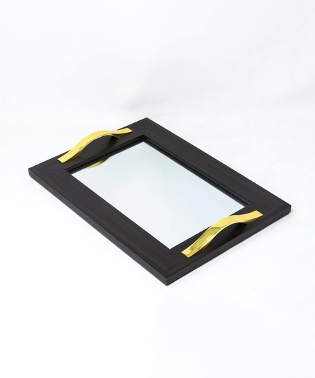 Mirror Tray with Colored Frame - Multicolors - Gold & White