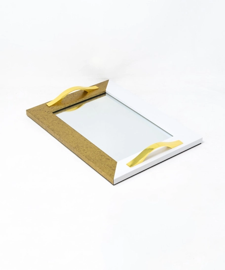 Mirror Tray with Colored Frame - Multicolors - Gold & White