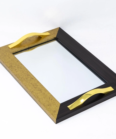 Mirror Tray with Colored Frame - Multicolors - Gold & White