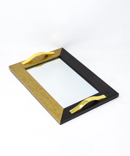 Mirror Tray with Colored Frame - Multicolors - Gold & White