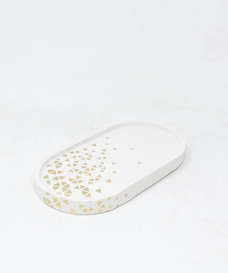 Elliptical Cement Coaster -White & Gold