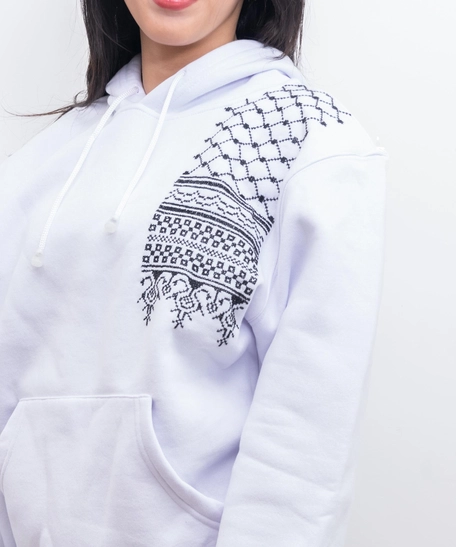 White Embroidered Hoodie - Kofeyh Pattern - XL