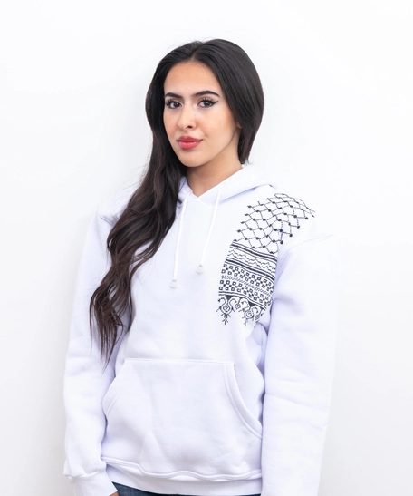 White Embroidered Hoodie - Kofeyh Pattern - XL