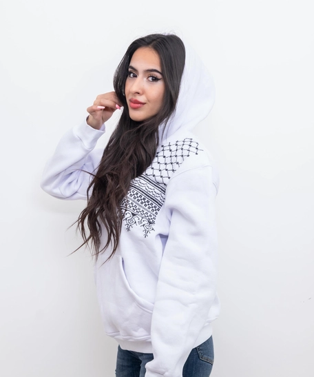 White Embroidered Hoodie - Kofeyh Pattern - XL