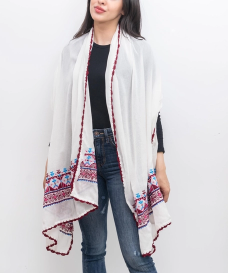 White Scarf with Peasant Embroidery