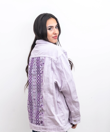 Oversized Lavender Denim Jacket - Embroidered Back