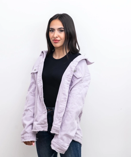 Oversized Lavender Denim Jacket - Embroidered Back