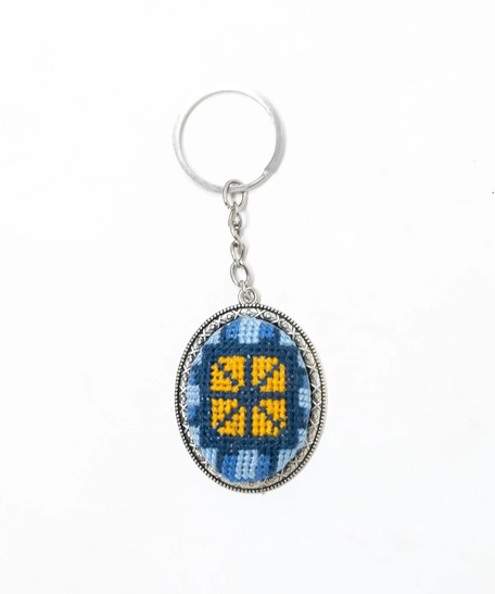 Embroidered Oval Keychain - Blue & Yellow