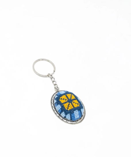 Embroidered Oval Keychain - Blue & Yellow