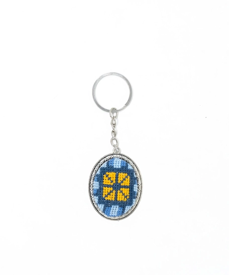 Embroidered Oval Keychain - Blue & Yellow