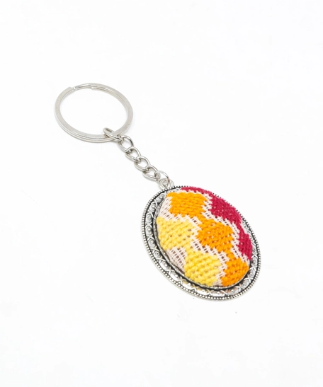 Embroidered Oval Keychain - Red & Orang & Yellow