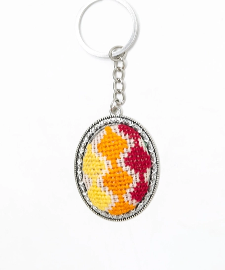 Embroidered Oval Keychain - Red & Orang & Yellow