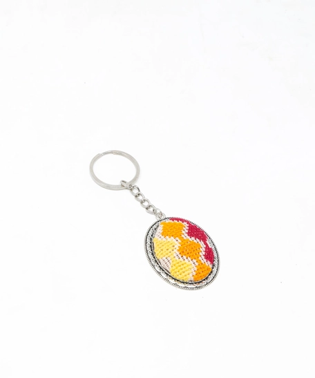 Embroidered Oval Keychain - Red & Orang & Yellow