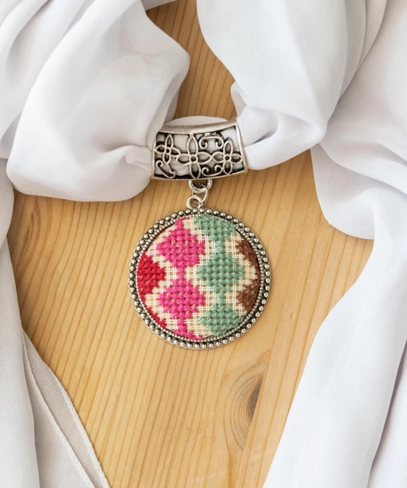 Scarf Pendant with Geometrical Embroidery Patterns