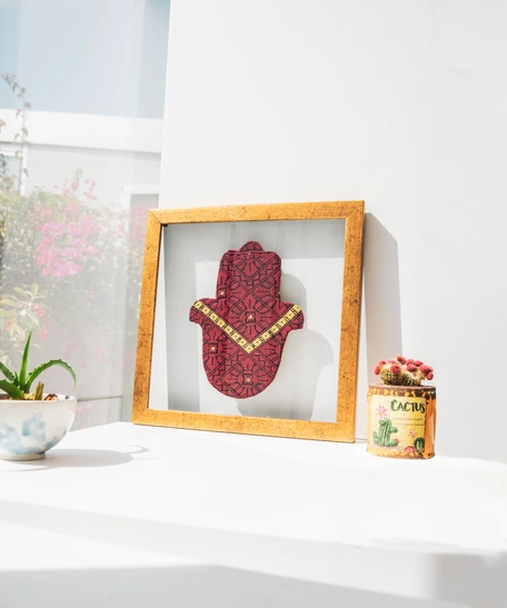 Golden Wooden Frame of Embroidered Palm Figure - Pattern 2