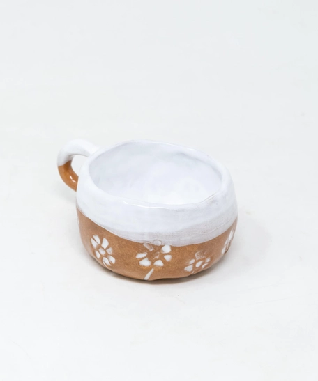 Floral Pottery Set - White & Brown