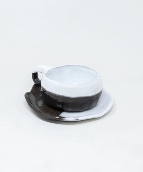 Pottery Cup & Saucer Set - Black & White