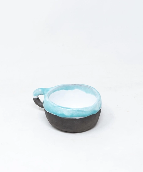 Pottery Cup & Saucer Set - Black & White & Blue 
