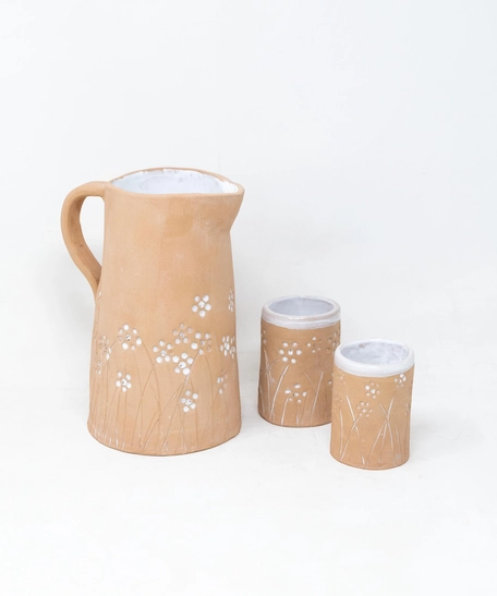Floral Pottery Pitcher Set