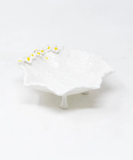 Floral White Ceramic Serving Plate