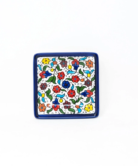 Square Ceramic Floral Plate - Blue