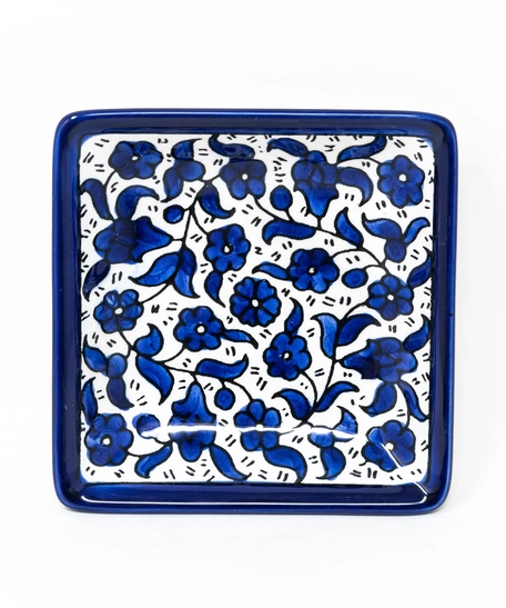 Square Ceramic Floral Plate - Blue