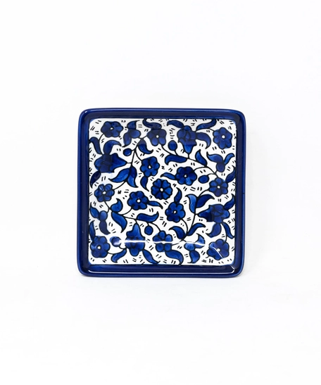 Square Ceramic Floral Plate - Blue