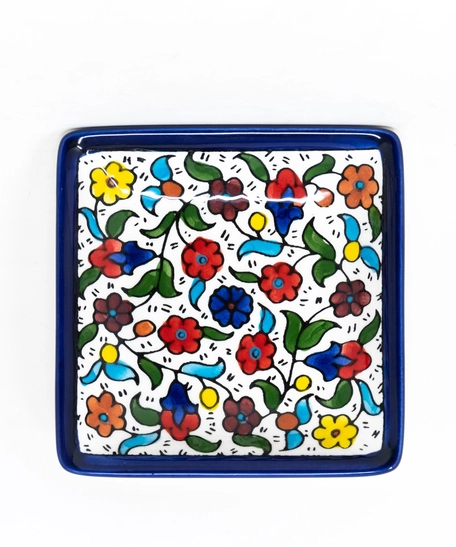 Square Ceramic Floral Plate - Blue