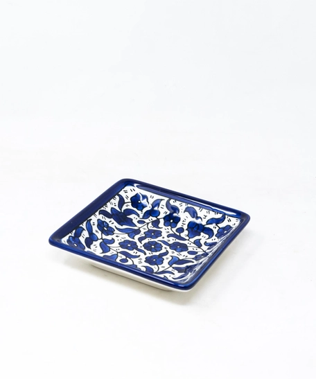 Square Ceramic Floral Plate - Blue