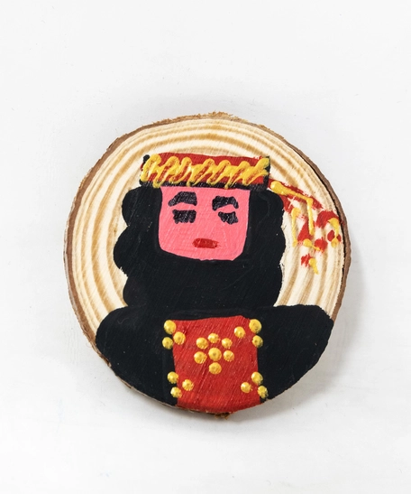 Round Wooden Magnet - Woman in a Traditional Outfit