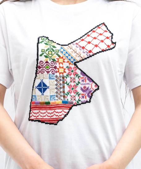 White Embroidered T-shirt - Jordan Map - S