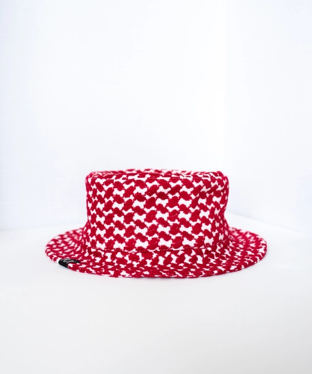 Red & White Women's Gangster Hat - Shemagh Pattern