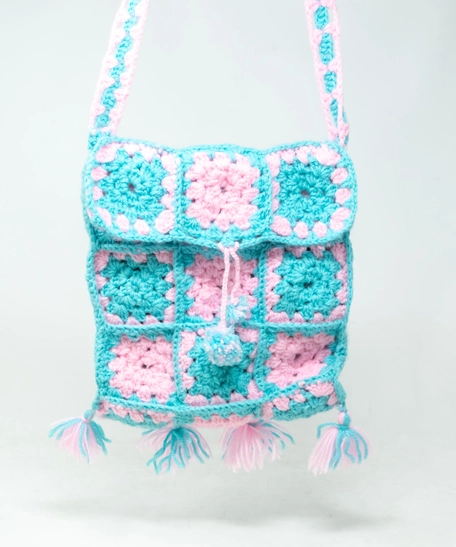 Baby Blue & Pink Crochet Bag