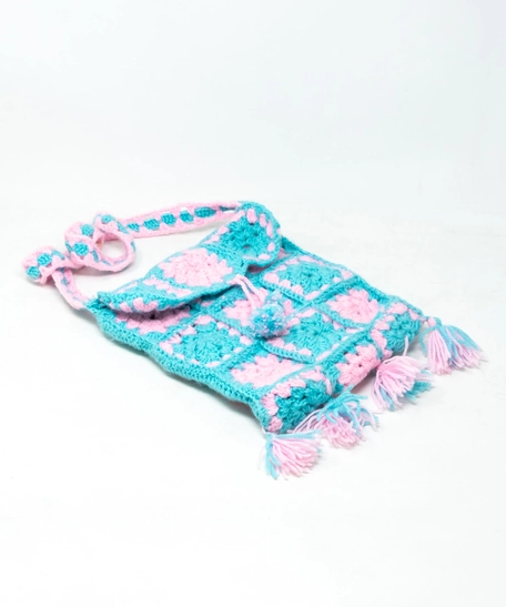 Baby Blue & Pink Crochet Bag