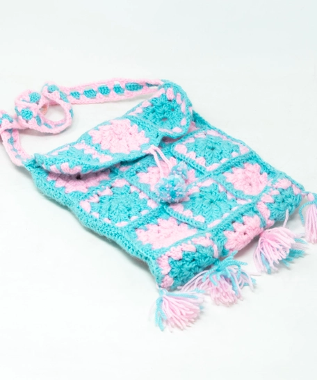 Baby Blue & Pink Crochet Bag