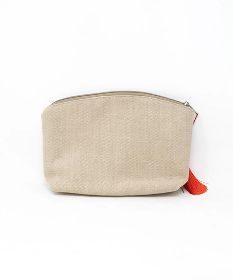Beige Clutch Adorned with Red Embroidery Patterns