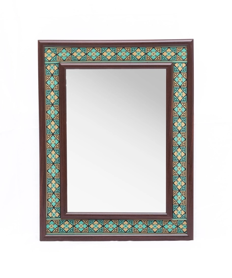 Wall Mirror of Brown Wooden Frame and Colorful Embroidery Patterns - Multiple Patterns - Green