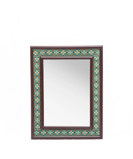 Wall Mirror of Brown Wooden Frame and Colorful Embroidery Patterns - Multiple Patterns - Green