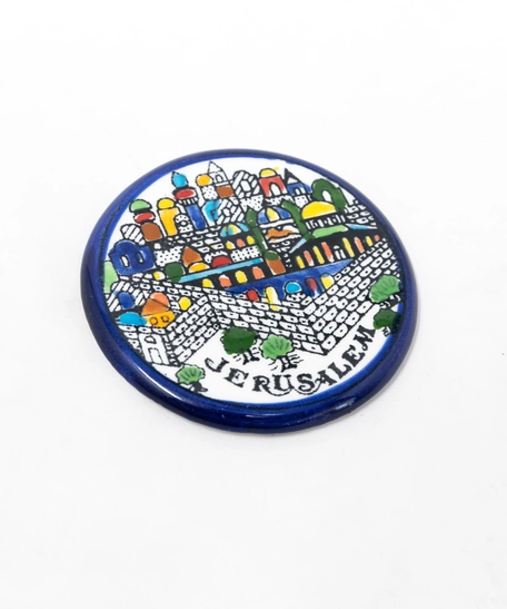 Round Colorful Ceramic Refrigerator Magnet - Jerusalem 