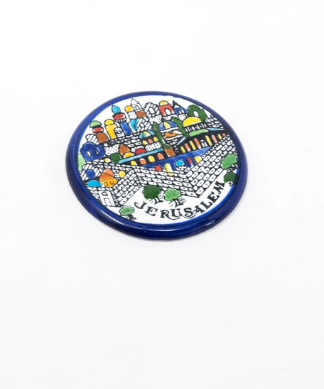 Round Colorful Ceramic Refrigerator Magnet - Jerusalem 