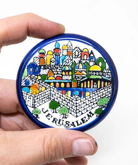 Round Colorful Ceramic Refrigerator Magnet - Jerusalem 