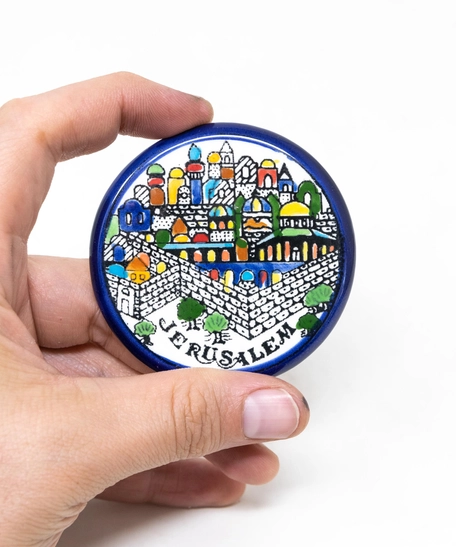 Round Colorful Ceramic Refrigerator Magnet - Jerusalem 