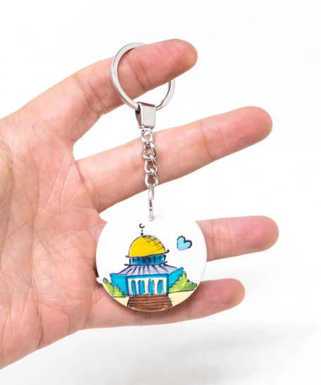 Round Hand-Painted Ceramic Keychain - Jerusalem