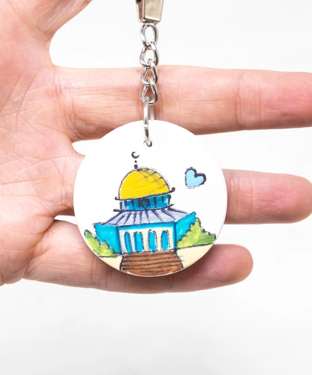 Round Hand-Painted Ceramic Keychain - Jerusalem