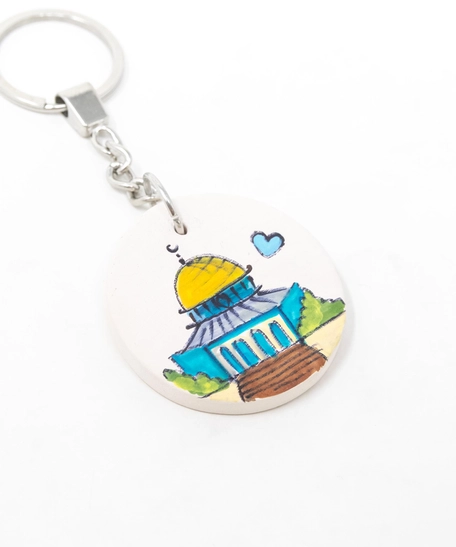 Round Hand-Painted Ceramic Keychain - Jerusalem