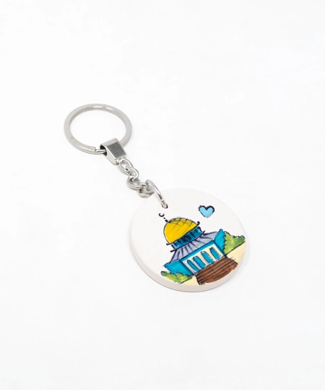 Round Hand-Painted Ceramic Keychain - Jerusalem