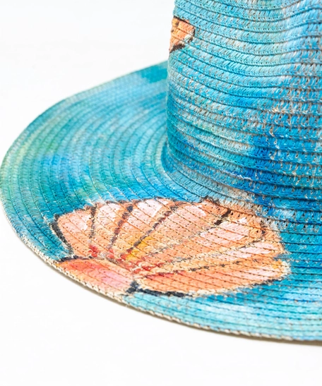 Blue Burlap Sun Hat - Beach Theme