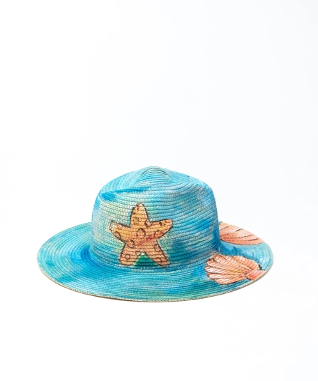 Blue Burlap Sun Hat - Beach Theme