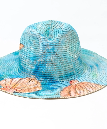 Blue Burlap Sun Hat - Beach Theme